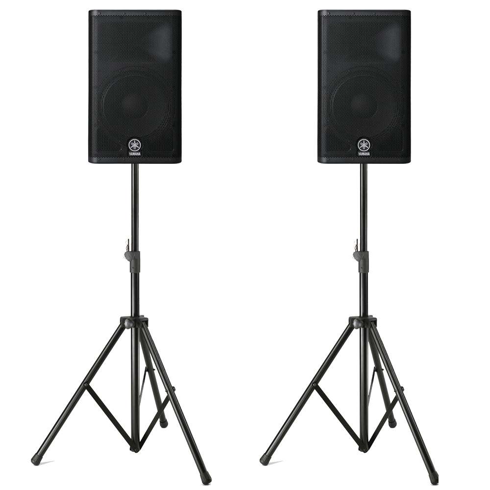 A pair of Yamaha DXR12 active PA speakers